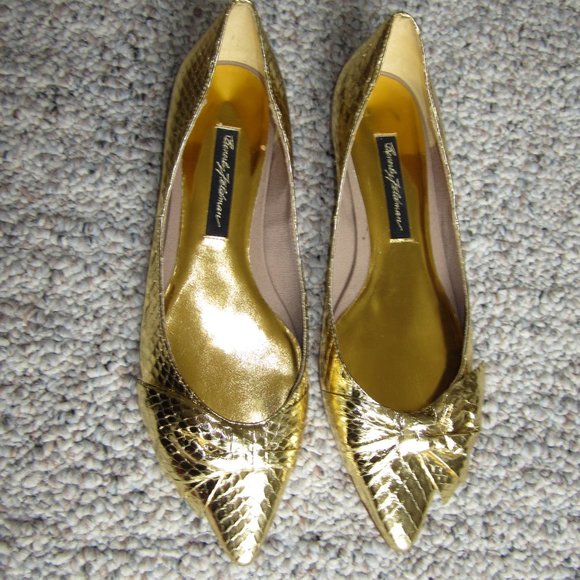 Beverly Feldman Leather Gold Snake print Flat - Picture 4 of 12